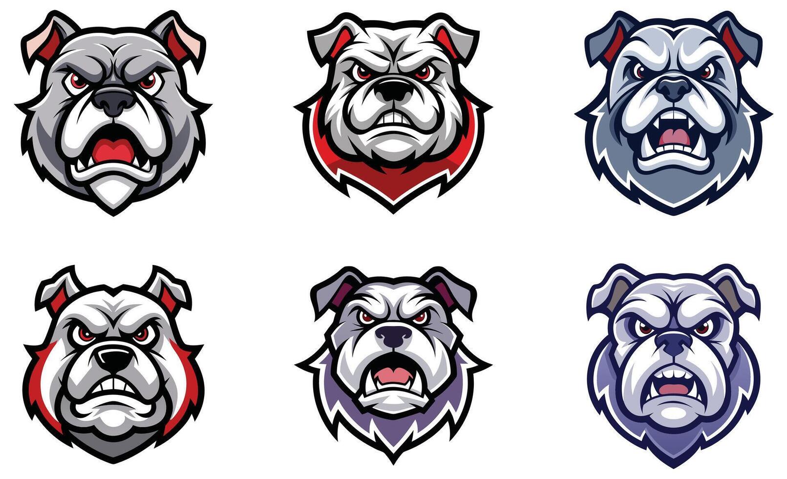 Bulldog Mascot Logo Collection Fierce Cartoon Dog Head Icons for Sports Teams and Esports vector