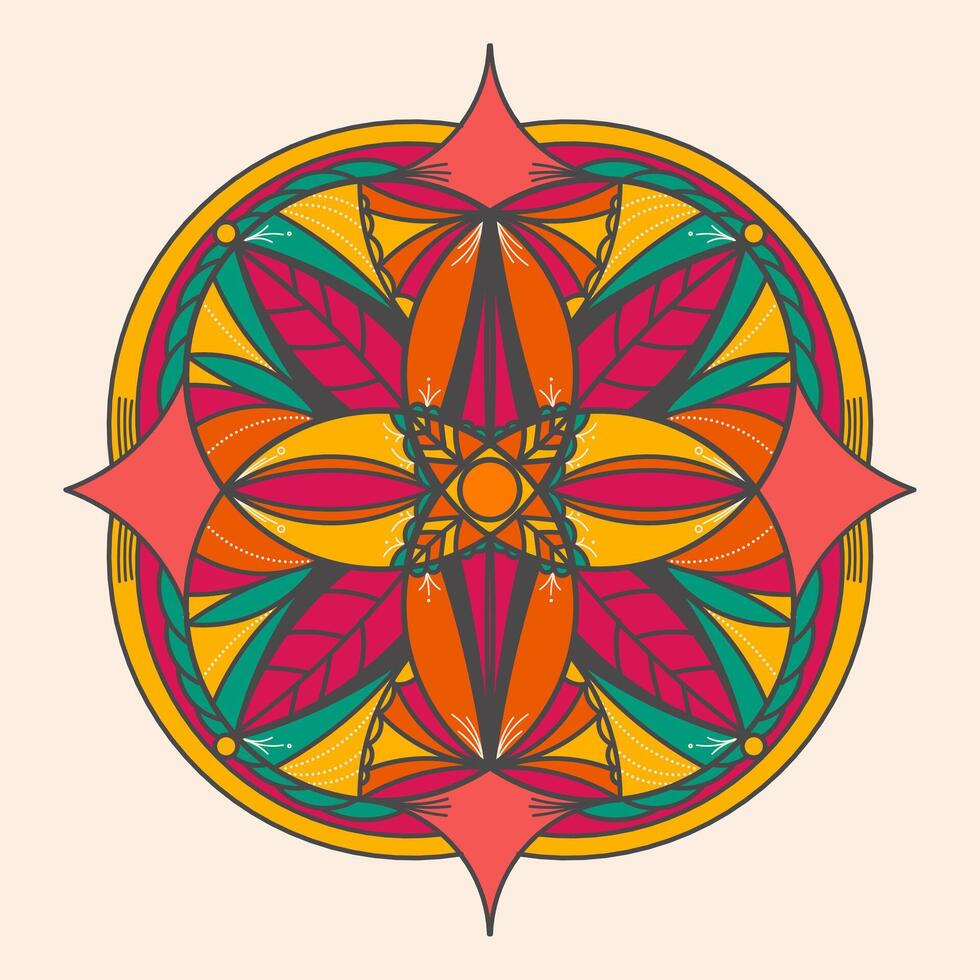 a colorful mandala design on a beige background vector