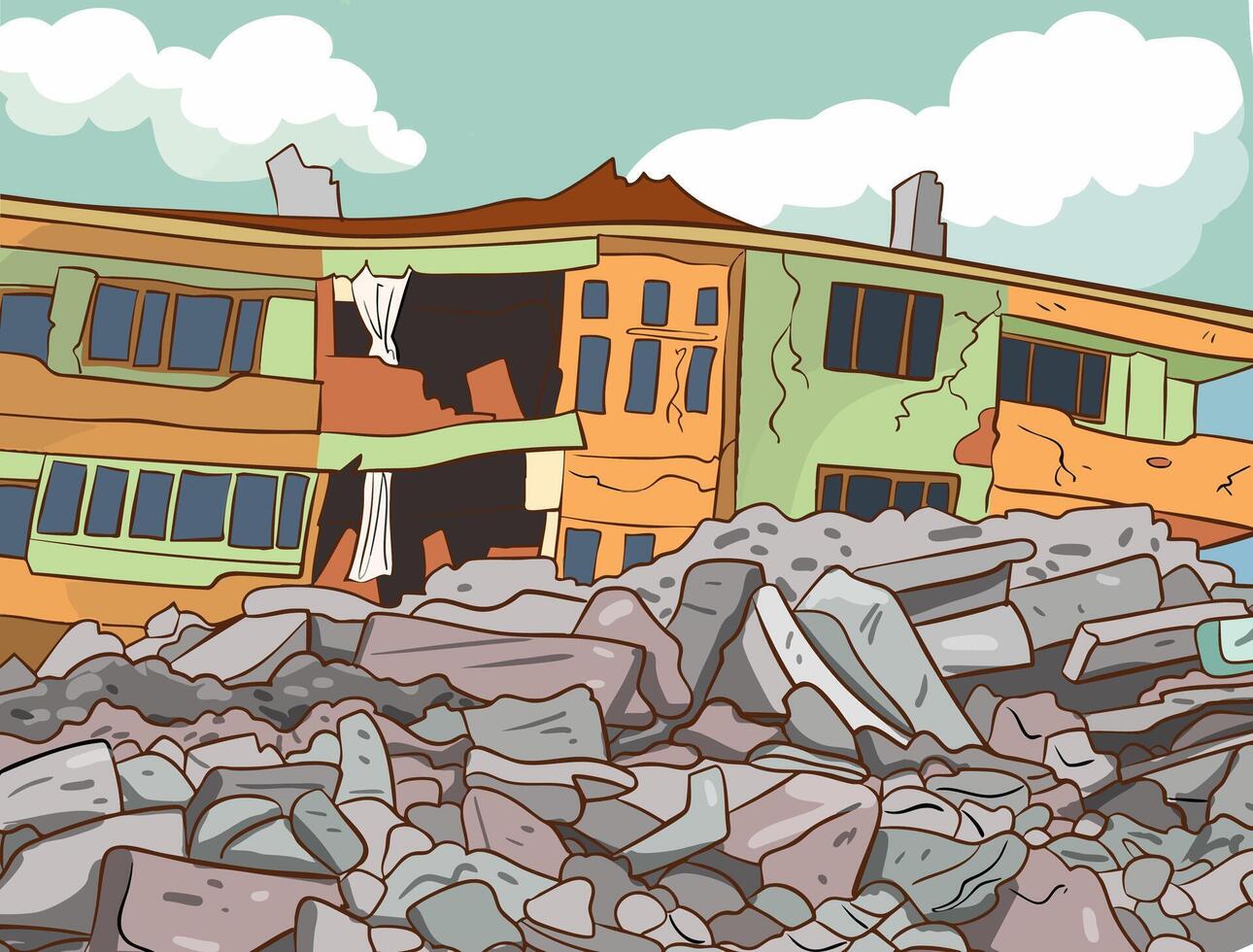 Destroyed Building after War or Earthquake Illustration vector