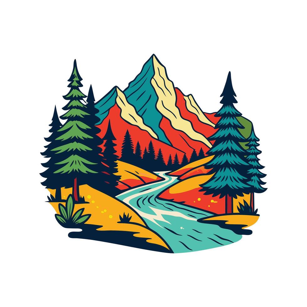 River and Trees in the Mountains vector