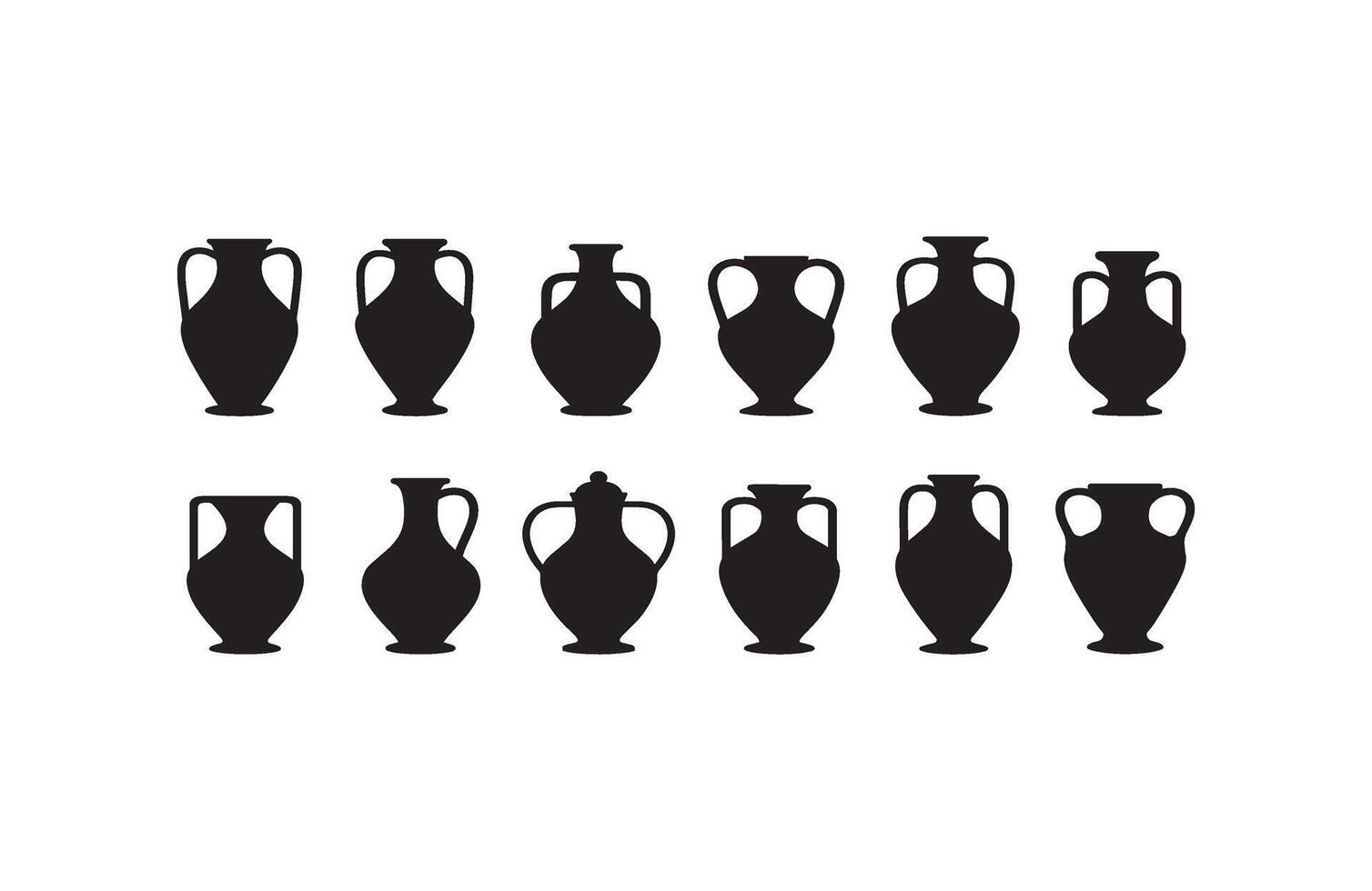Ancient Amphora Vase Icons Collection Ornamental Jugs vector