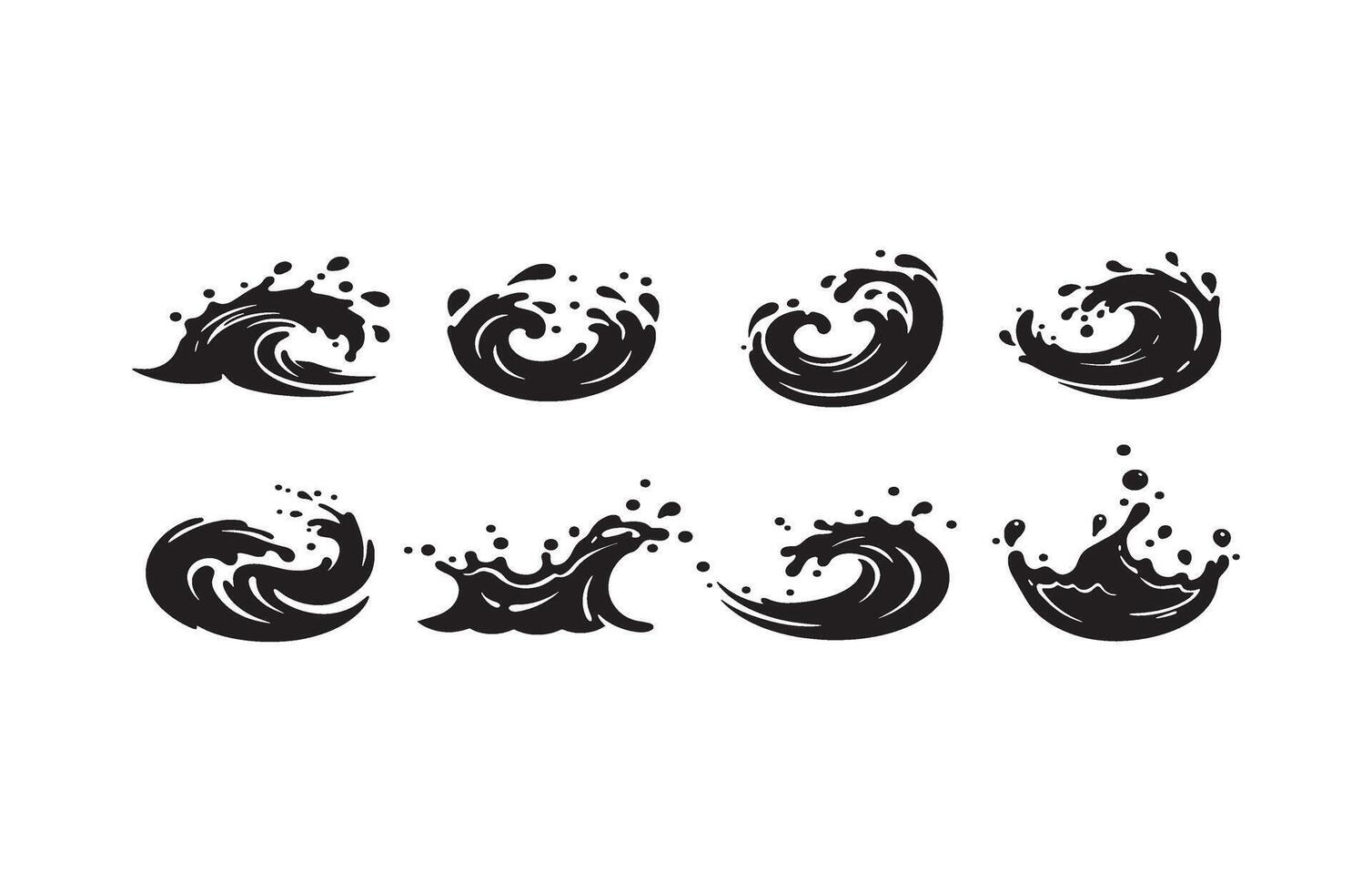 Black Wave Icons Designs Collection Trendy Oceanic Graphics vector
