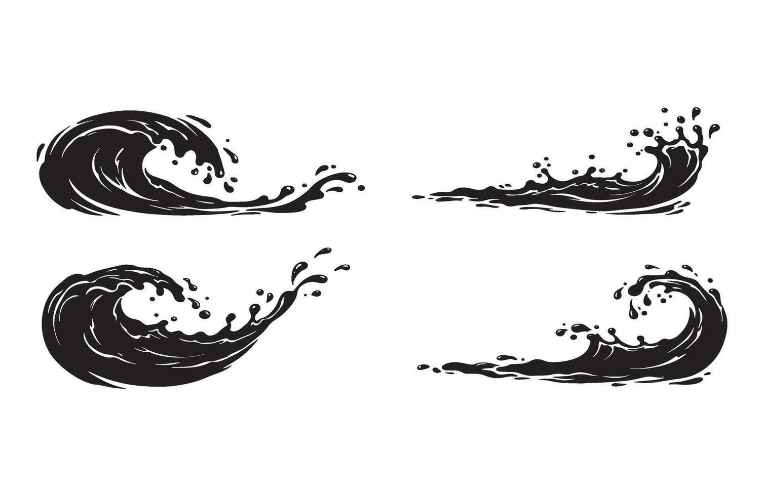 Black Wave Icons Designs Collection Expressive Ocean Symbols vector
