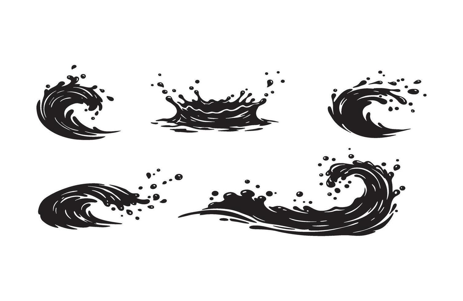 Black Wave Icons Designs Collection Dramatic Surf Fluid Shapes vector
