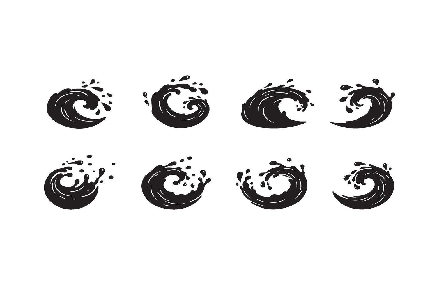 Black Wave Icons Designs Collection Unique Abstract Ink Style vector