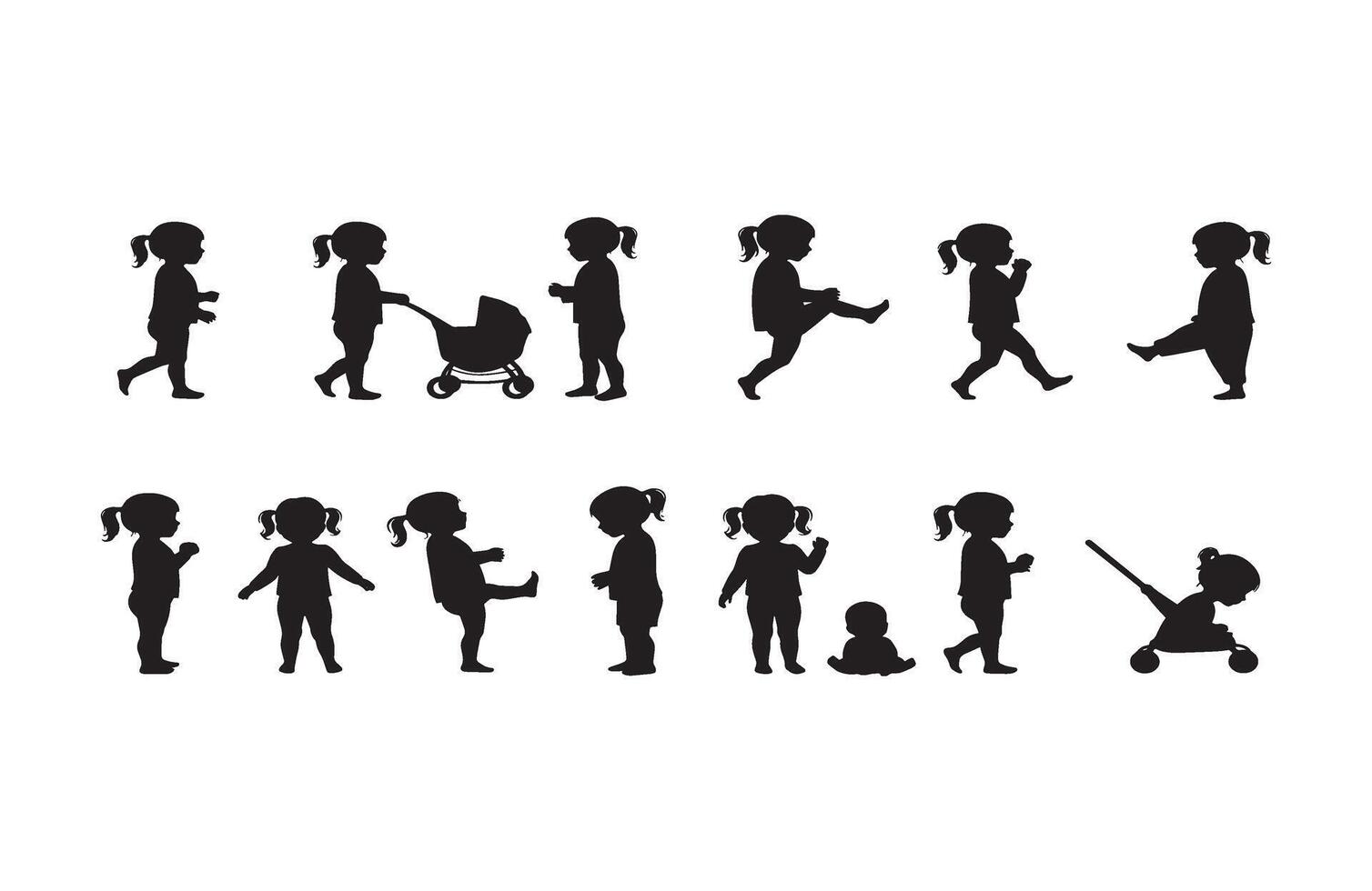 Silhouette Happy Toddler in Motion vector