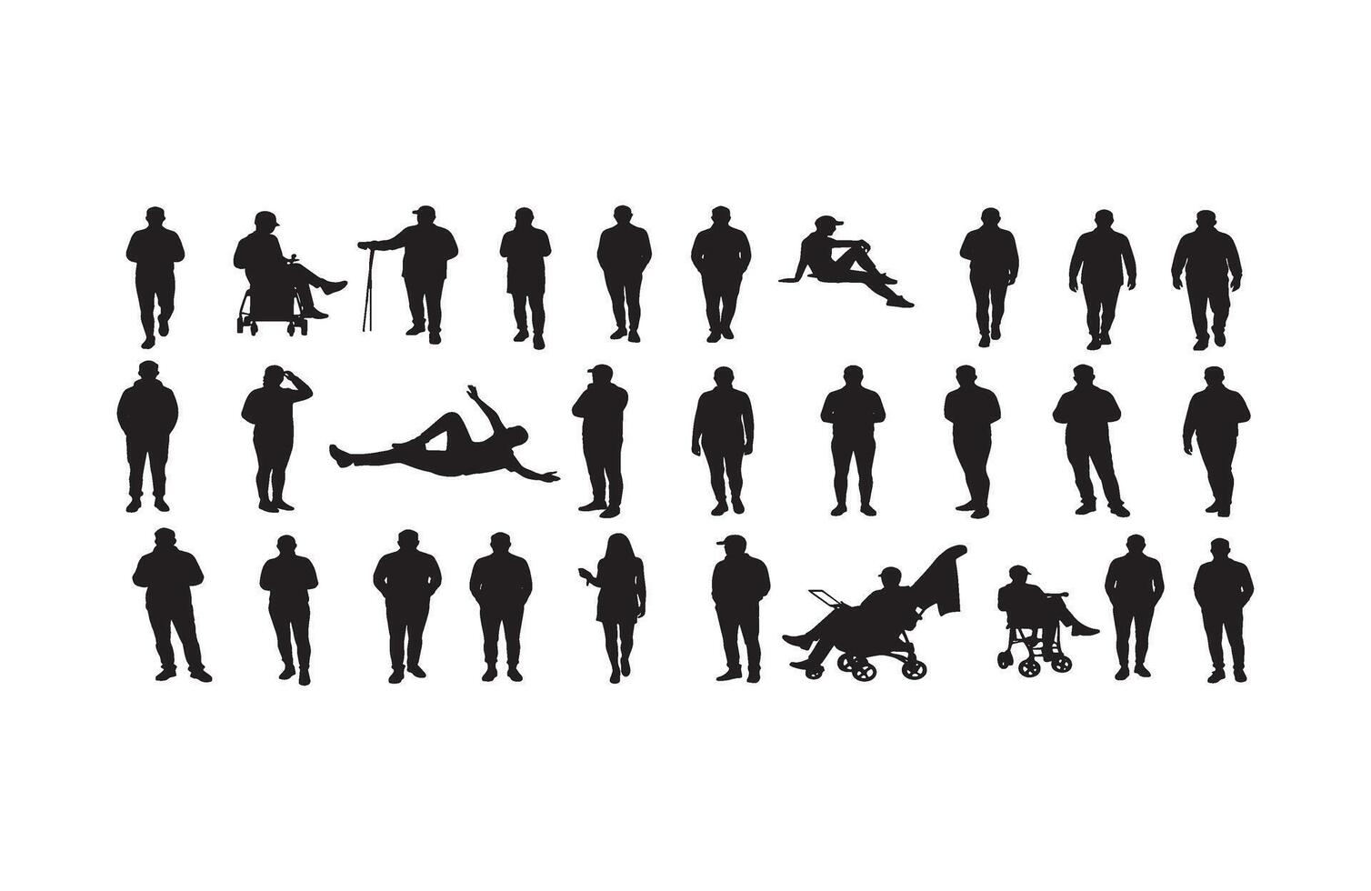 Silhouettes People Walking Group Set Template vector