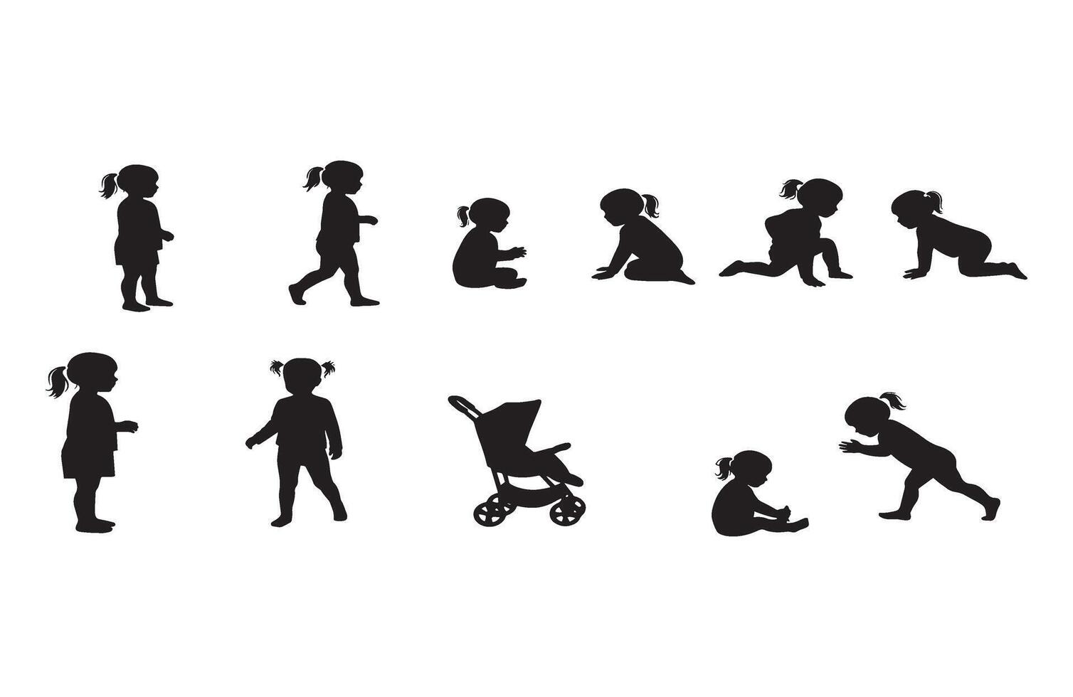 Kids Silhouette Walking Standing Art vector