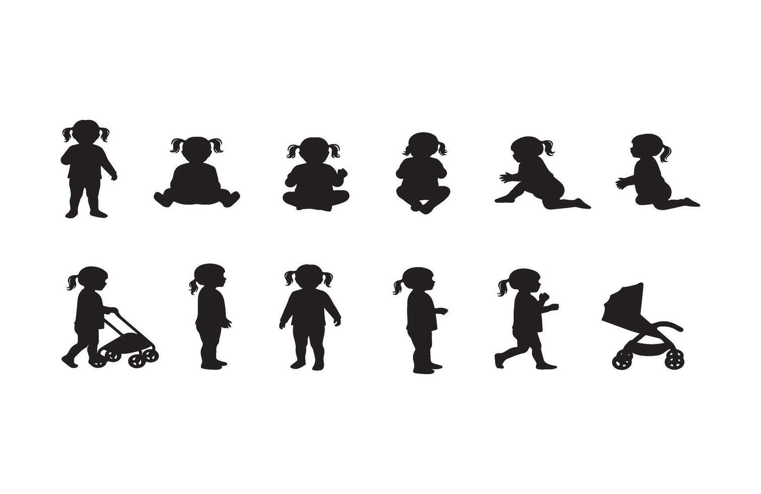 Side View Silhouette Baby Walking vector