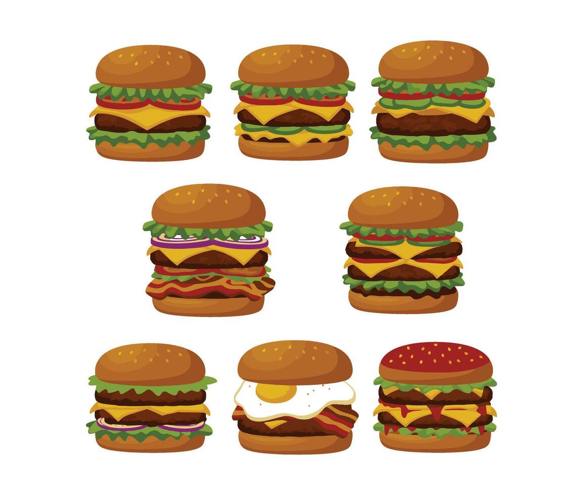 Tasty Cheese and Beef Burger Set vector