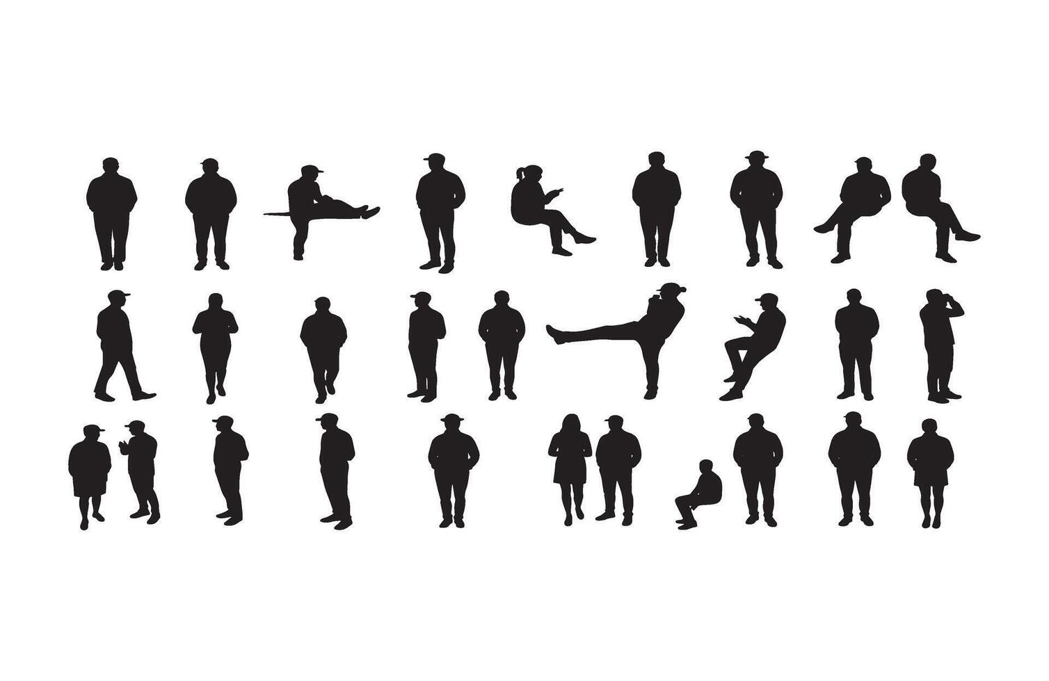 Silhouettes People Walking Group Set Posing vector