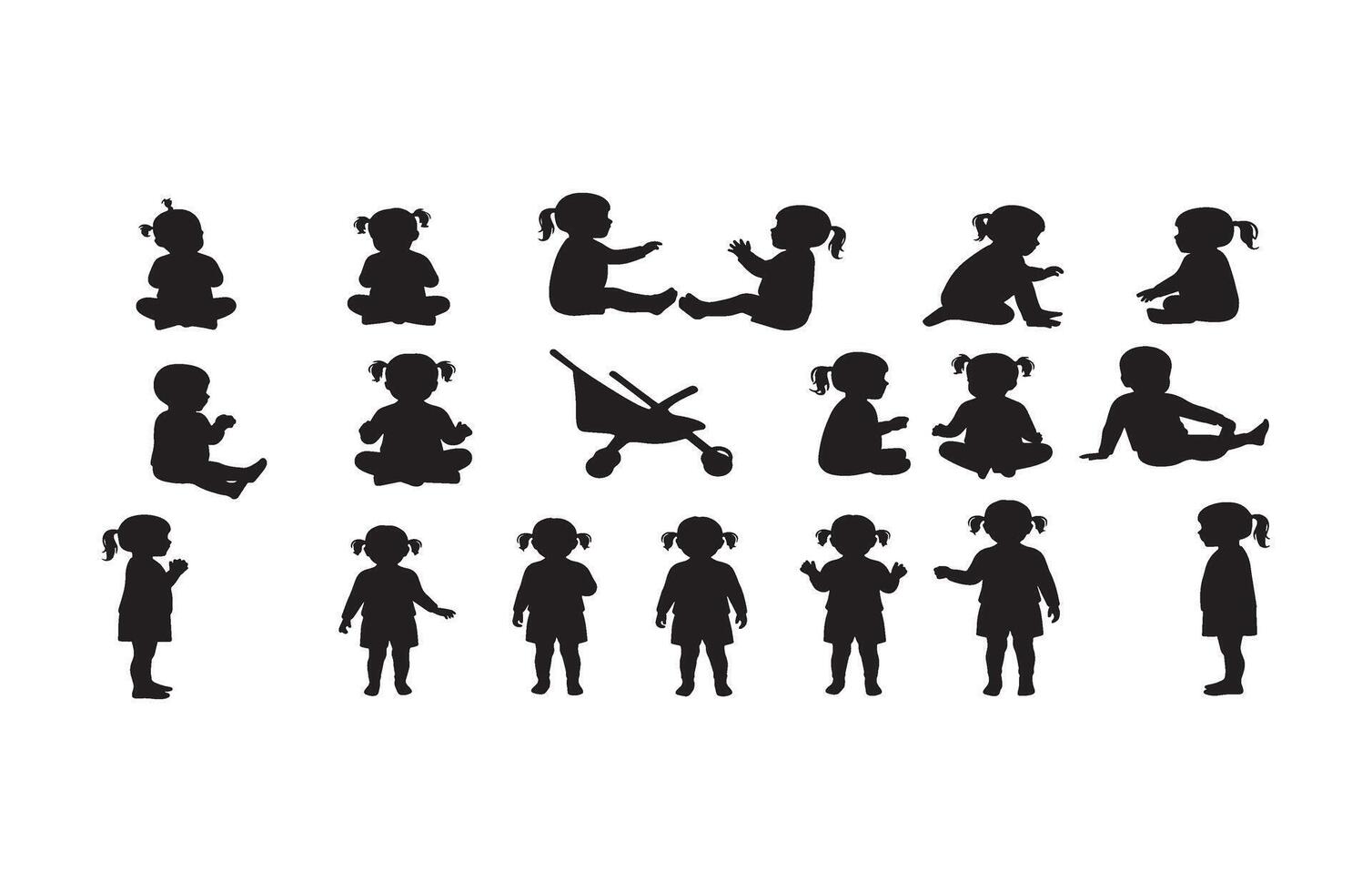 Kids Running Playing Silhouette Art vector