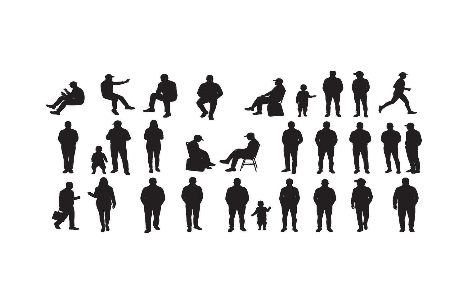 Silhouettes People Walking Group Set Concept vector