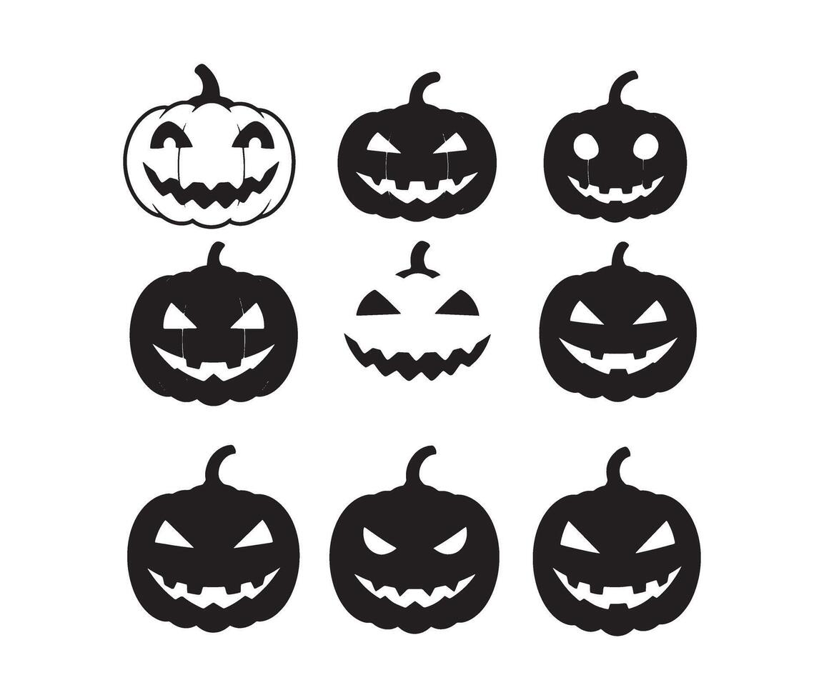 Haunted Spooky Pumpkin Faces with Shadows vector