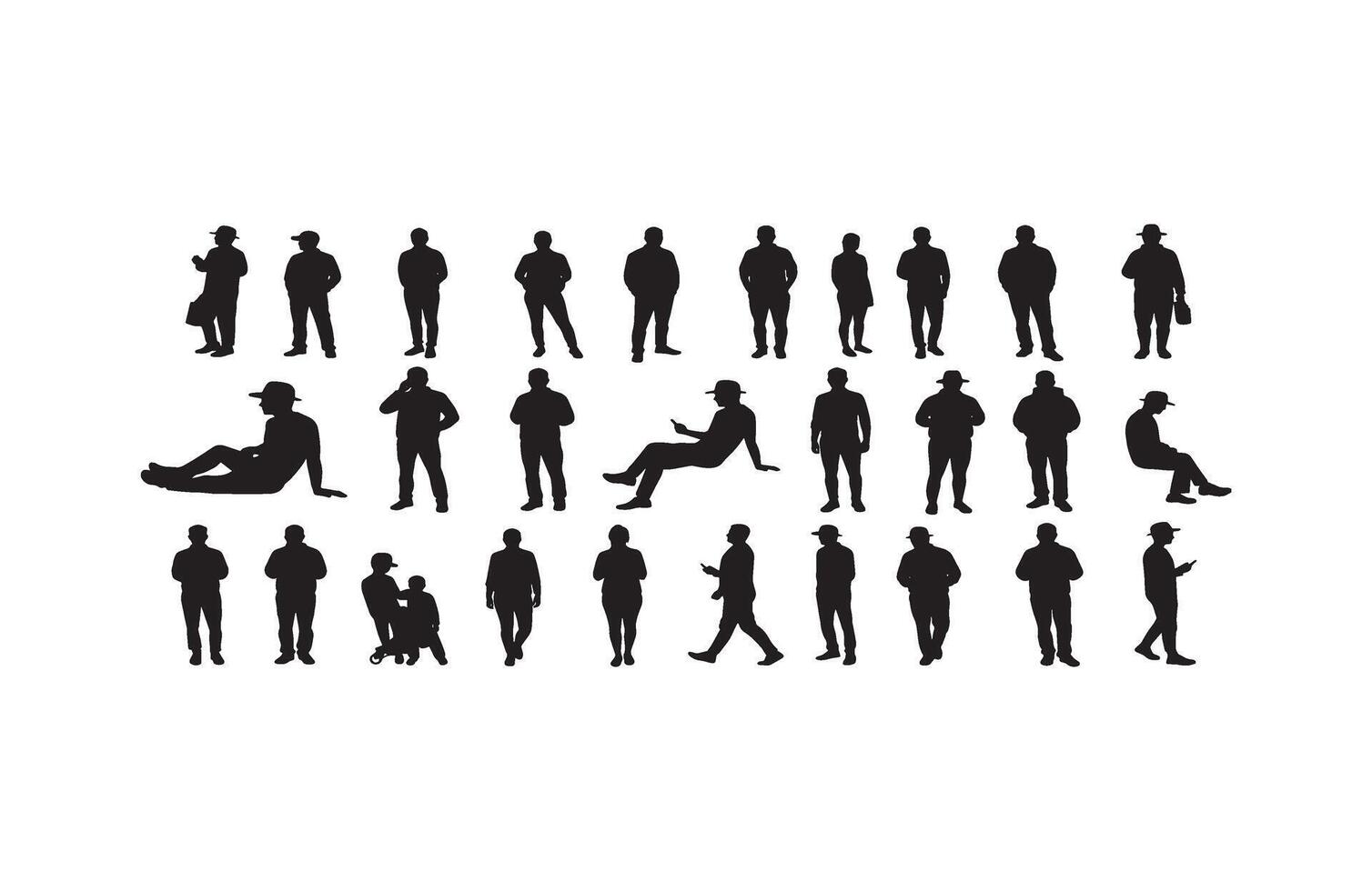 Silhouettes People Walking Group Set Bundle vector