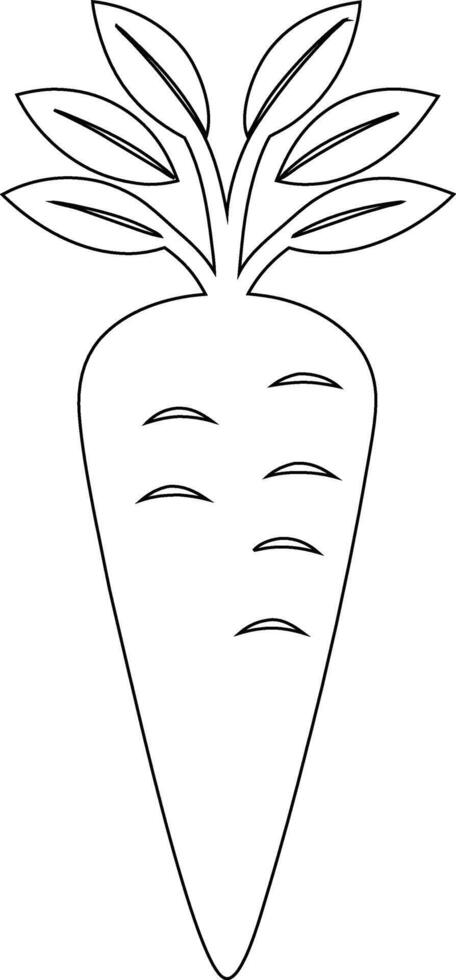Hand-Drawn Black Carrot with Leaves Flat Design Outline Illustration vector