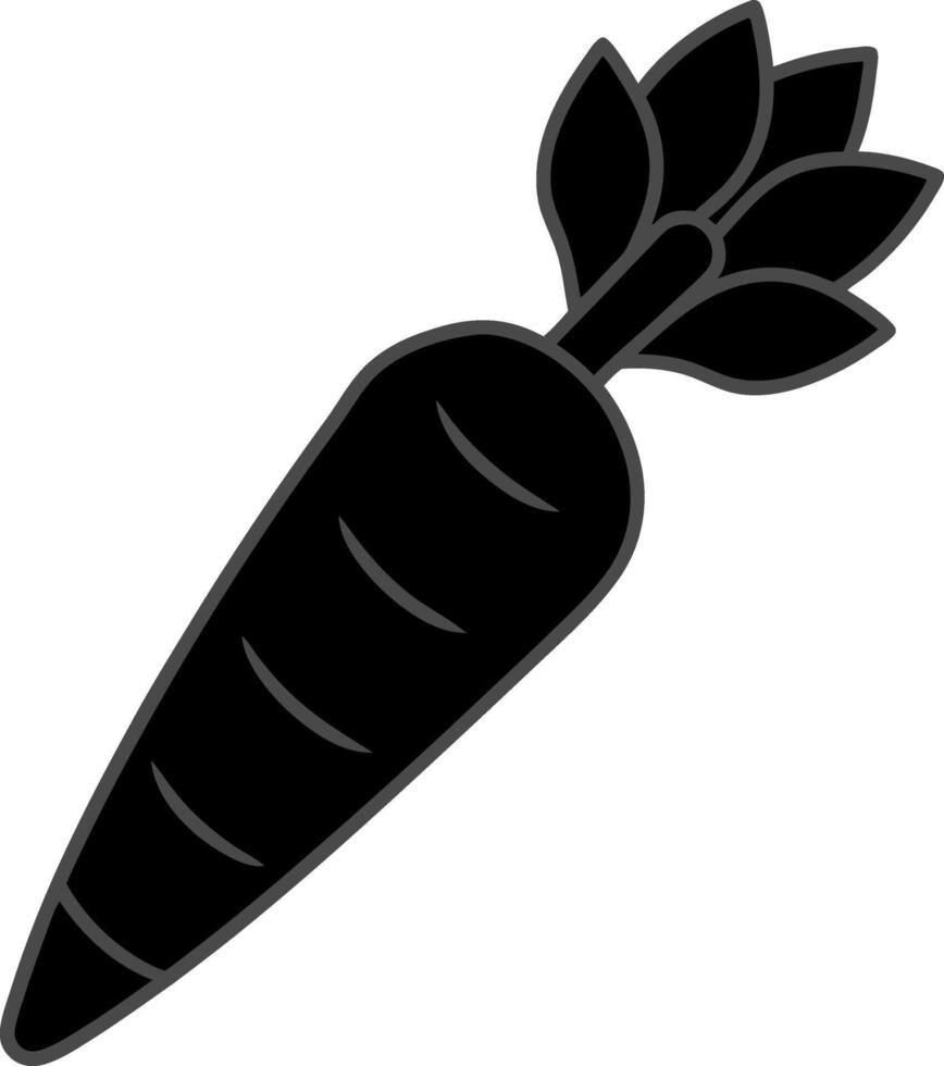 Hand-Drawn Black Carrot Icon Flat Silhouette with Leaves vector