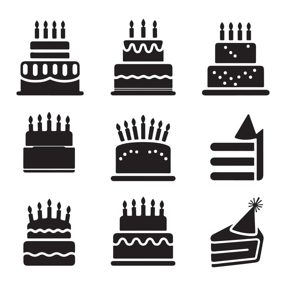 Silhouette With Birthday Cake Design Set illustration vector