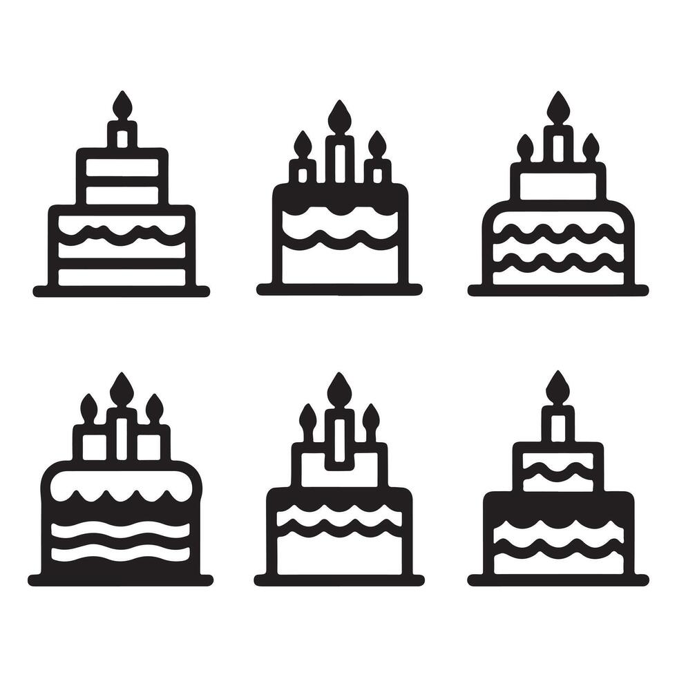 Silhouettes With Birthday Cake Design Set illustration vector