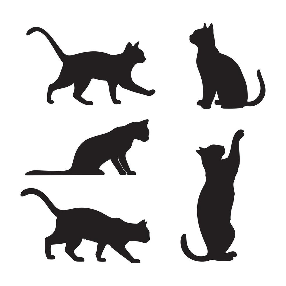 Cat Drawn Animal Silhouette Set illustrations vector