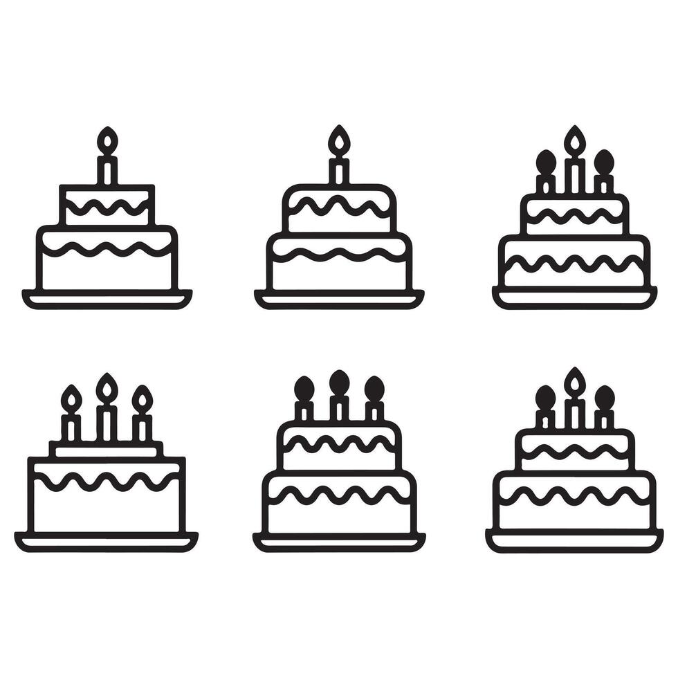 Silhouettes With Birthday Cakes Design Set illustration vector