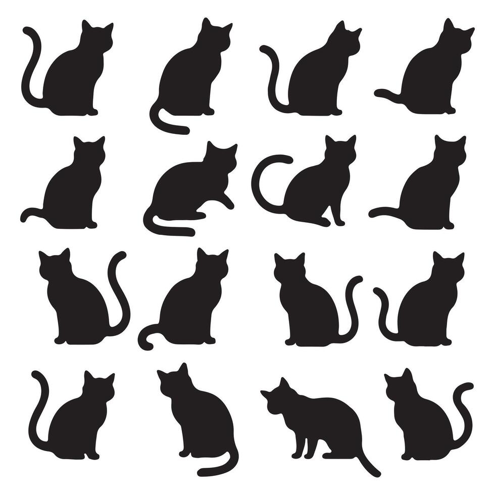 Cat Drawn Animals Silhouette Set vector