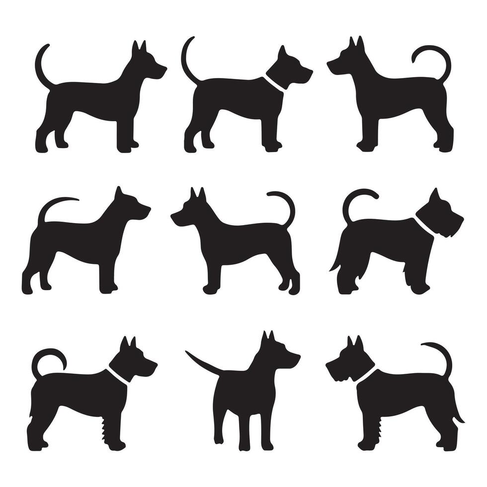 Dog Silhouette Icon isolated Group Set vector