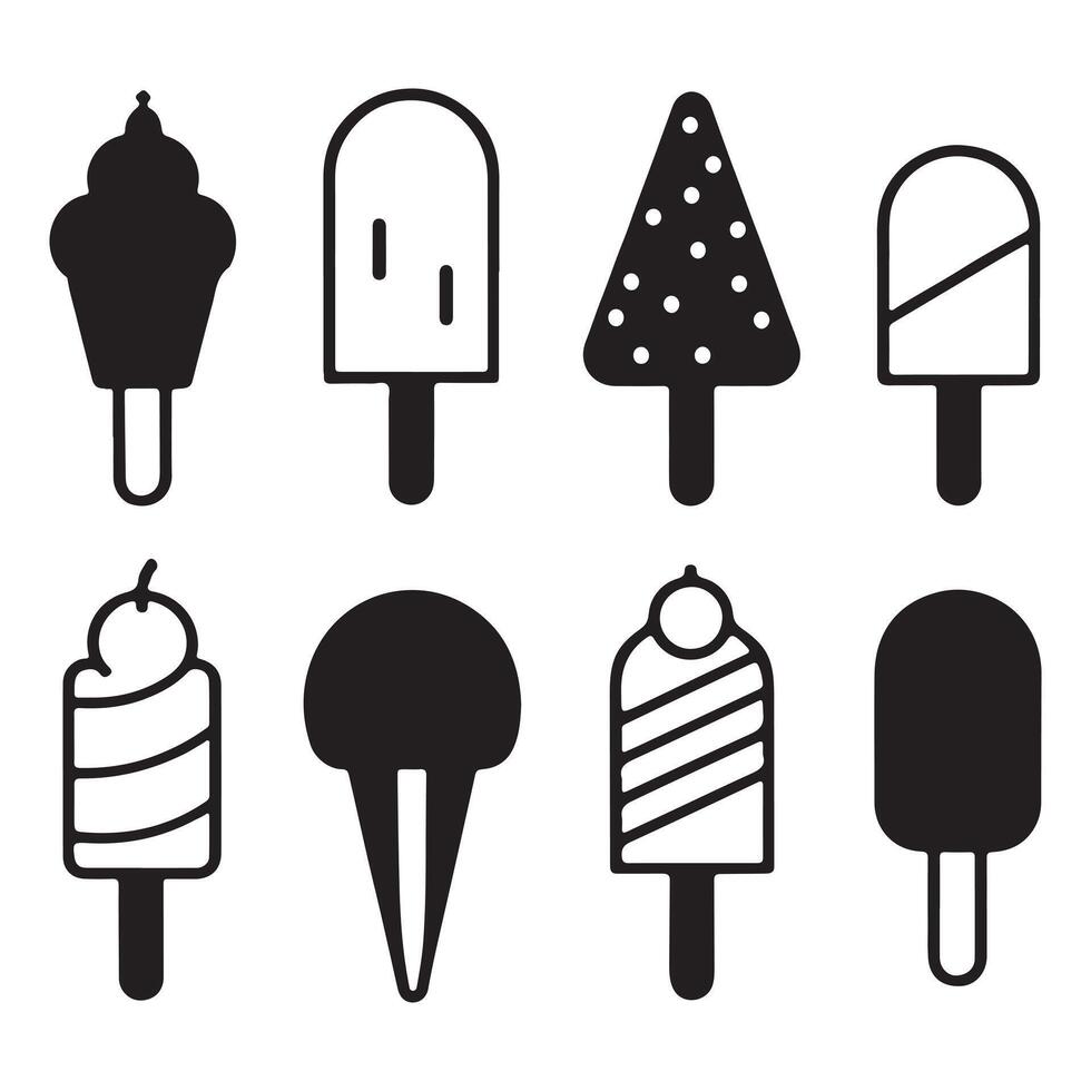 Ice Cream icons Logo For Silhouettes Set line Style vector