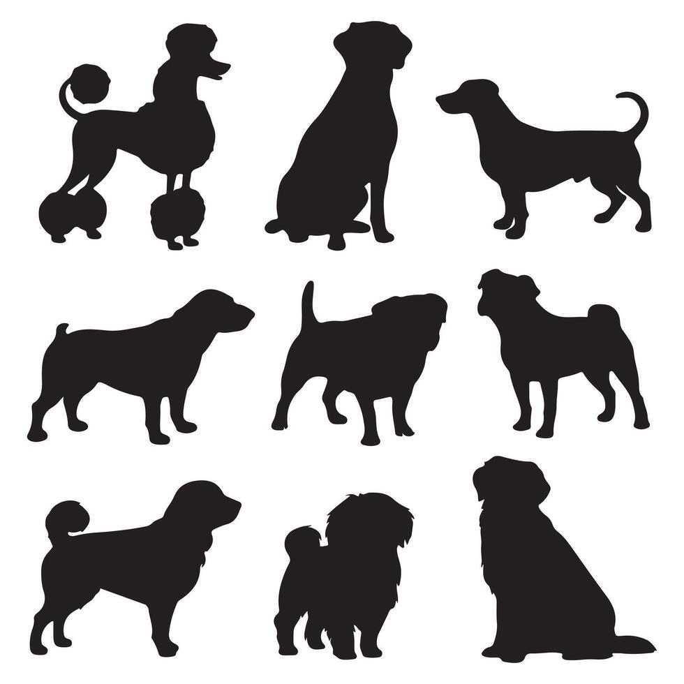 Dog Silhouettes Icon isolated Group Set vector
