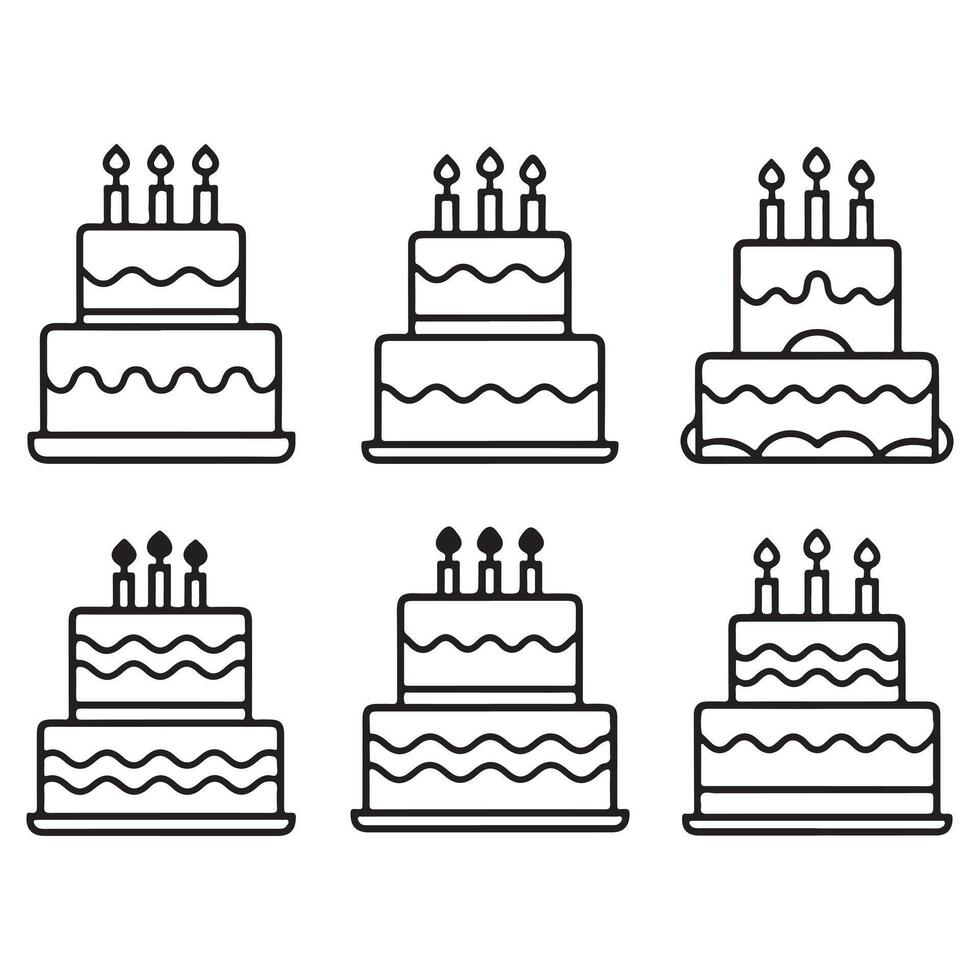 Silhouettes Birthday Cake Design Set illustrations vector