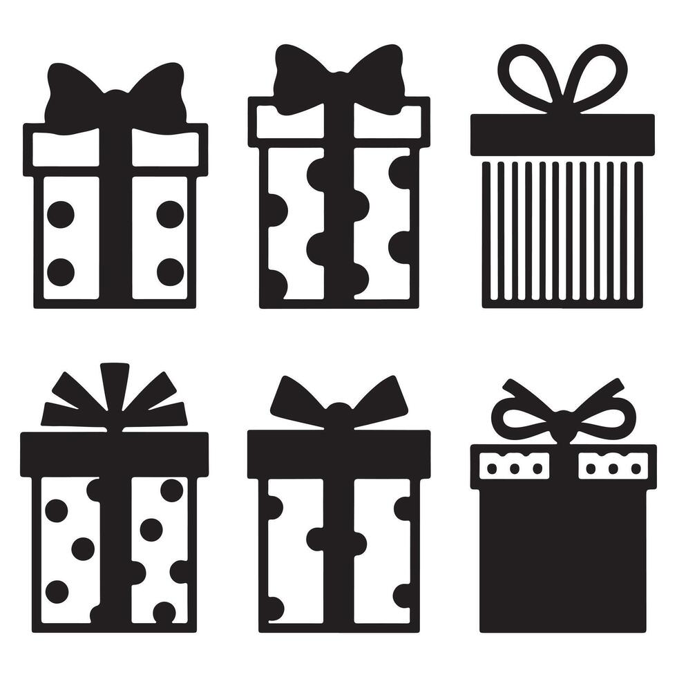 Gift Box icon Silhouettes Set isolated White Background vector