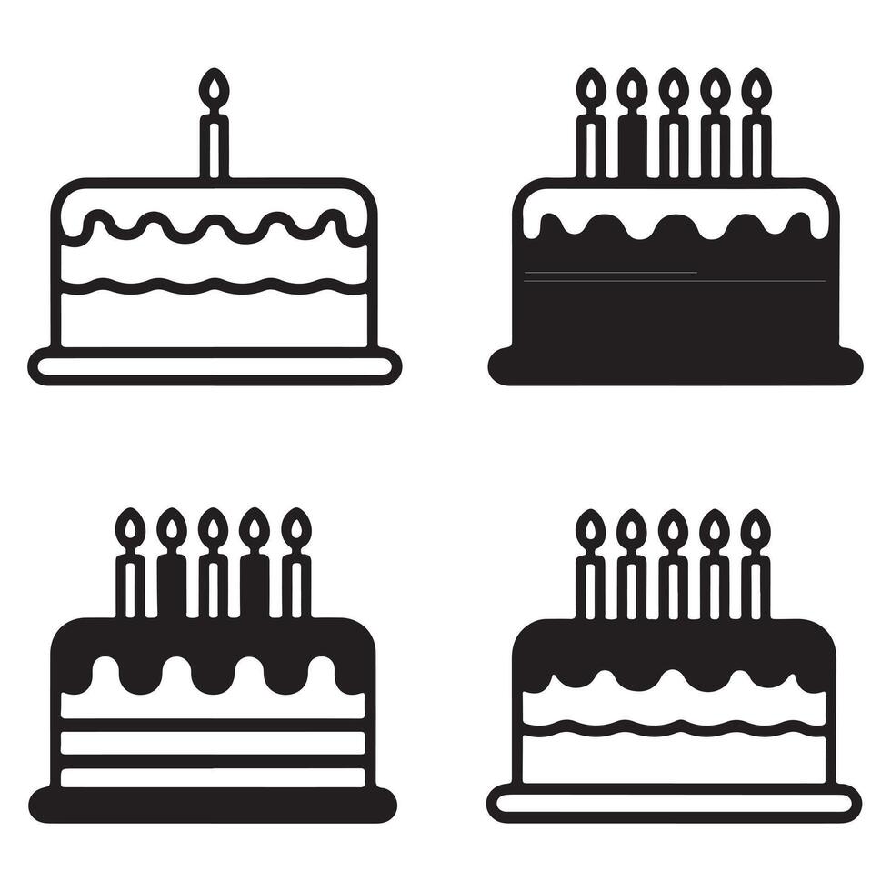 Silhouettes With Birthday Cake Design Set illustrations vector