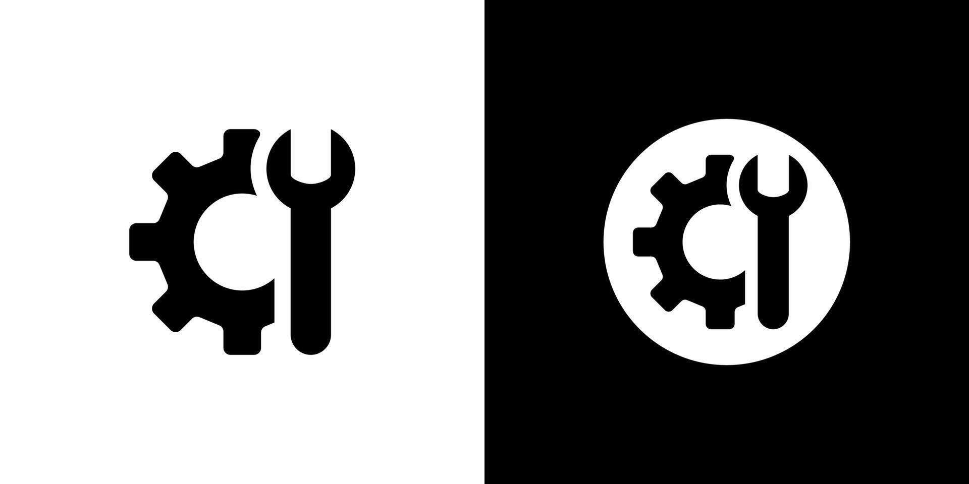 Setting wrench icon circle gear repair maintenance business design isolated vector