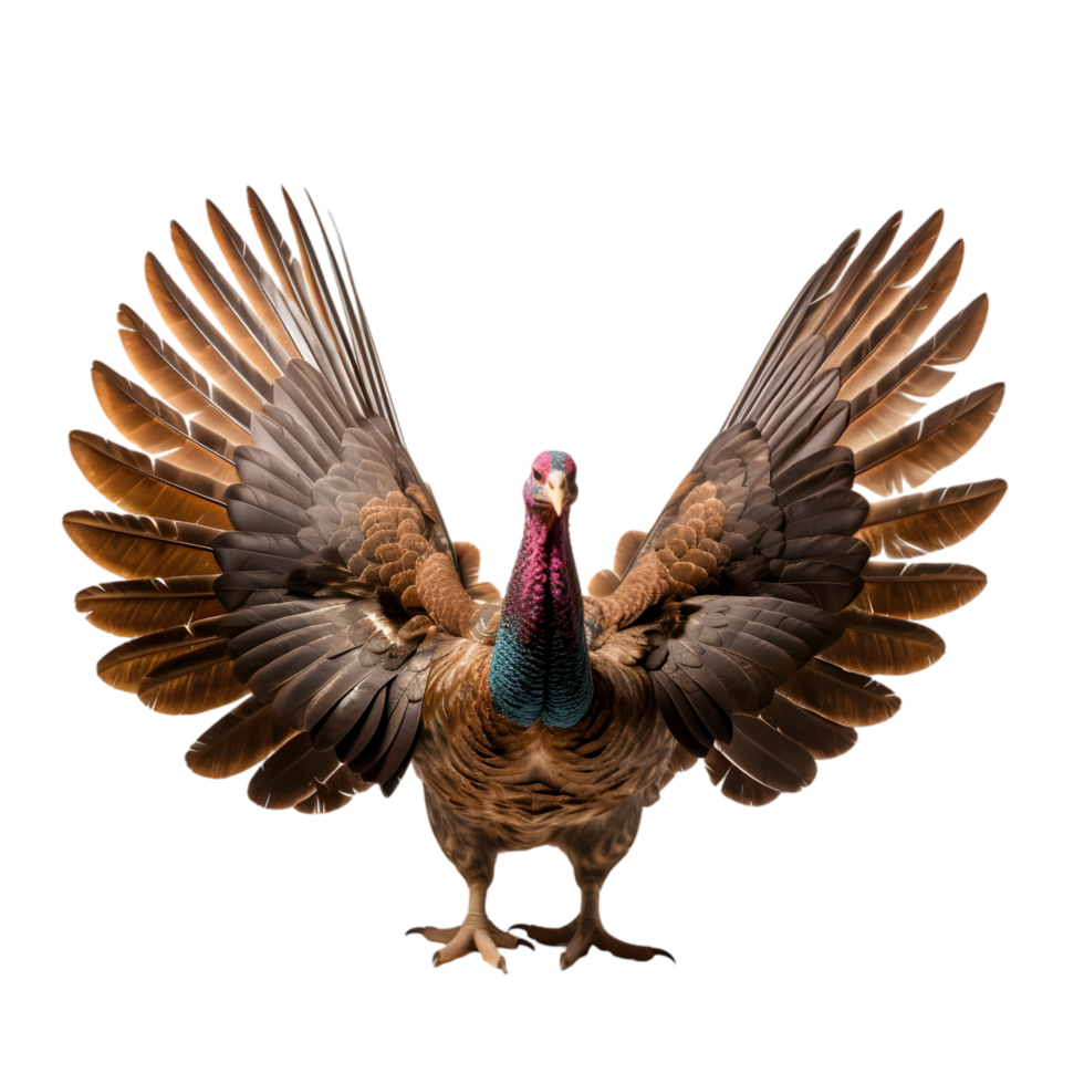 Turkey displaying vibrant tail feathers in nature wildlife photography colorful surroundings close-up perspective png