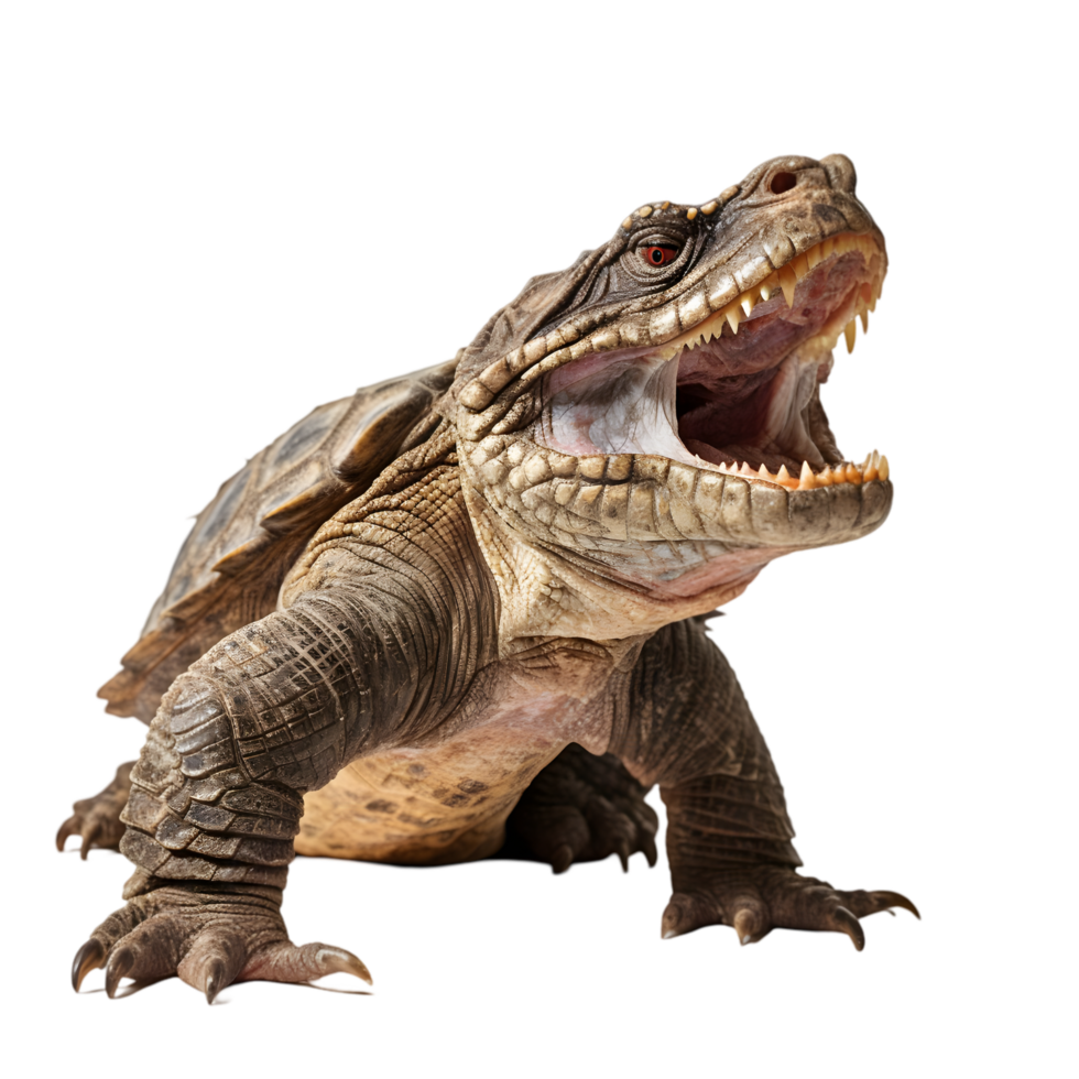 Powerful snapping turtle displaying its jaw strength in a freshwater habitat nature photography close-up perspective png