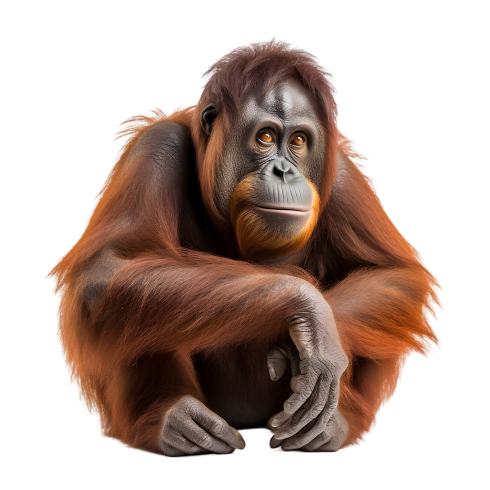 Orangutan resting thoughtfully in its habitat borneo wildlife photography natural environment close-up perspective animal behavior png