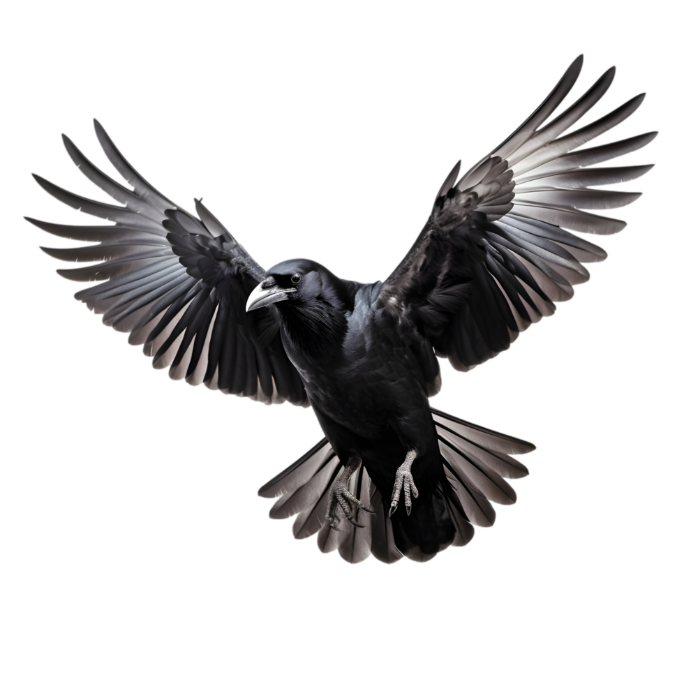Raven midcawing in flight natural habitat wildlife photography open sky dynamic perspective nature's majesty png