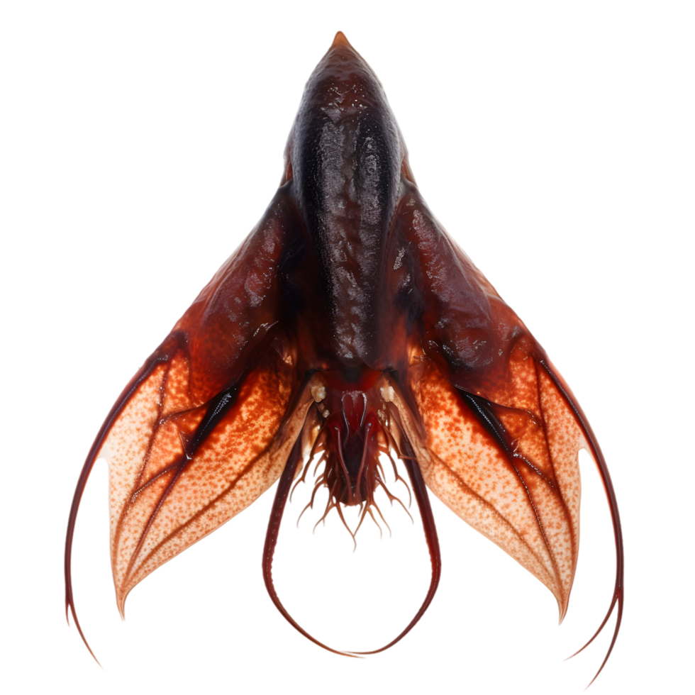 Vampire squid spreading webbed tentacles deep ocean marine life mysterious environment underwater view nature's wonders png