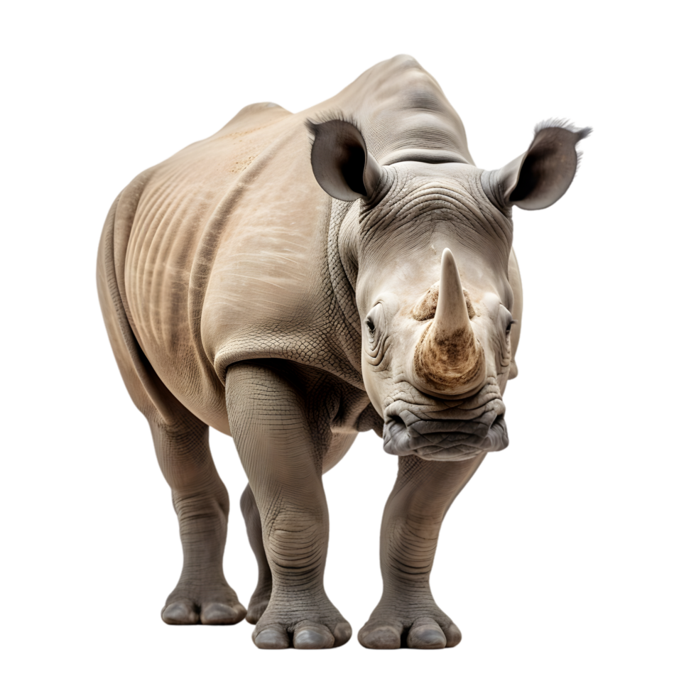 Rhinoceros in powerful stance african savanna wildlife photography natural habitat close-up strength and resilience png