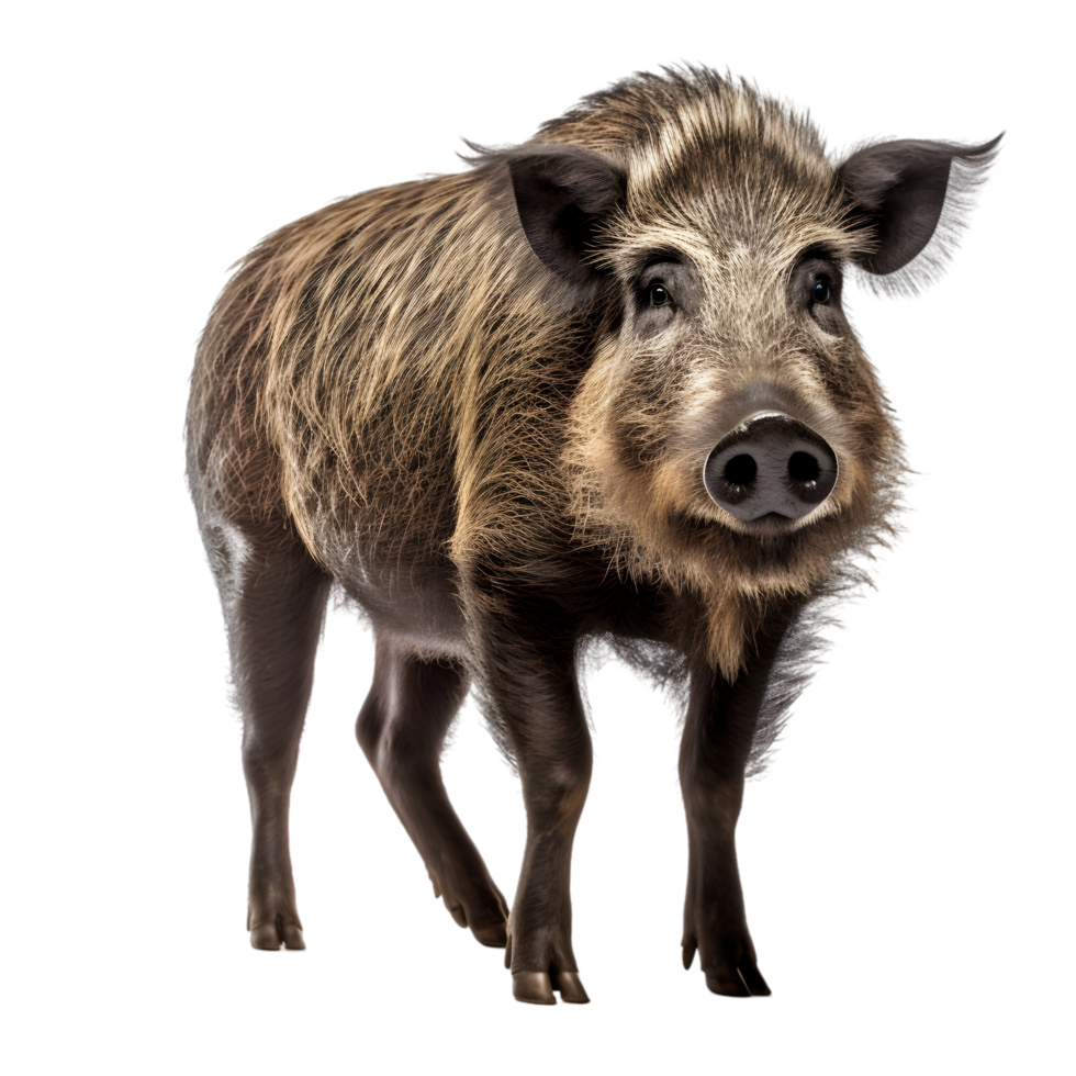 Wild boar displaying sharp tusks in its natural habitat wildlife photography forest environment close-up view png