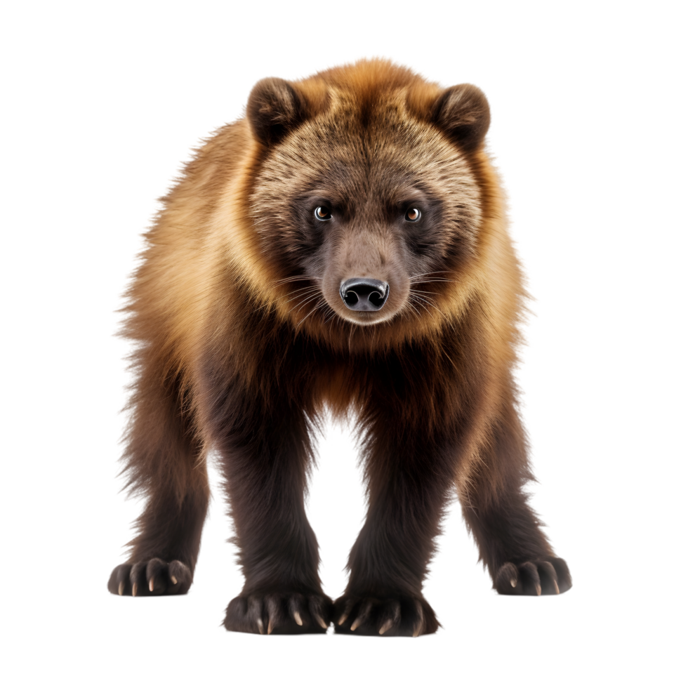 Wolverine stands majestically in the wilderness capturing nature's raw power detailed wildlife photography png