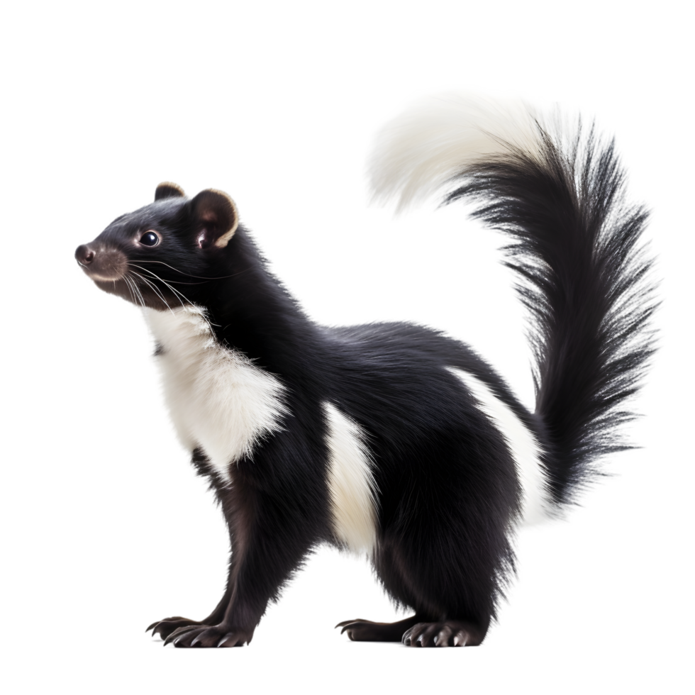 Skunk displaying defensive posture in natural habitat wildlife photography outdoor environment close-up view animal behavior png