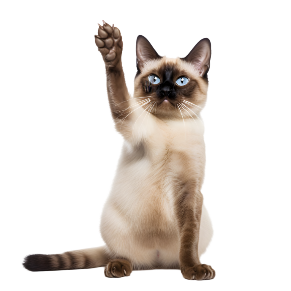 Siamese cat reaching upwards indoor home setting animal portrait playful environment close-up perspective png