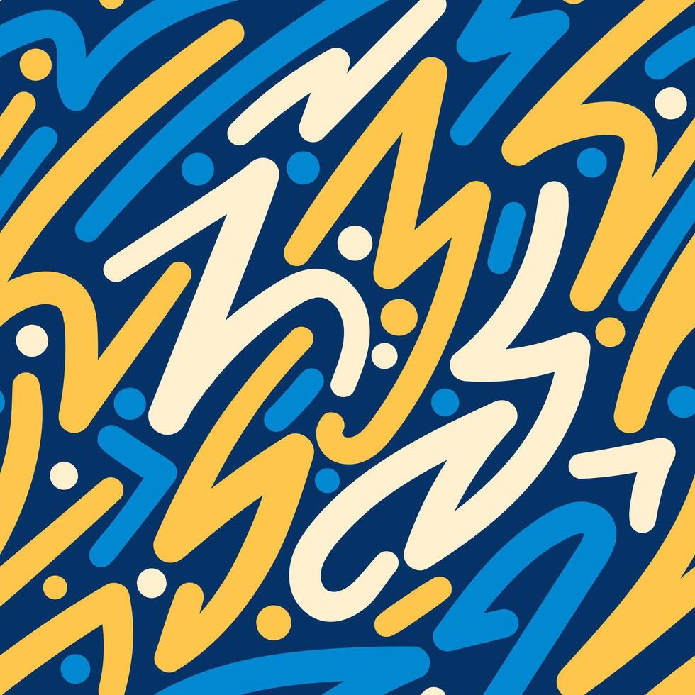 A blue and yellow abstract pattern with a lot of different shapes vector