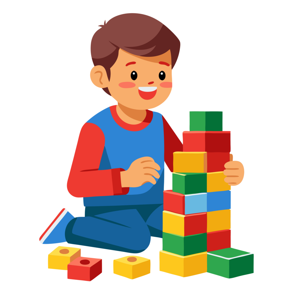 Child playing with building blocks at home colorful learning activity indoor playtime focused perspective png