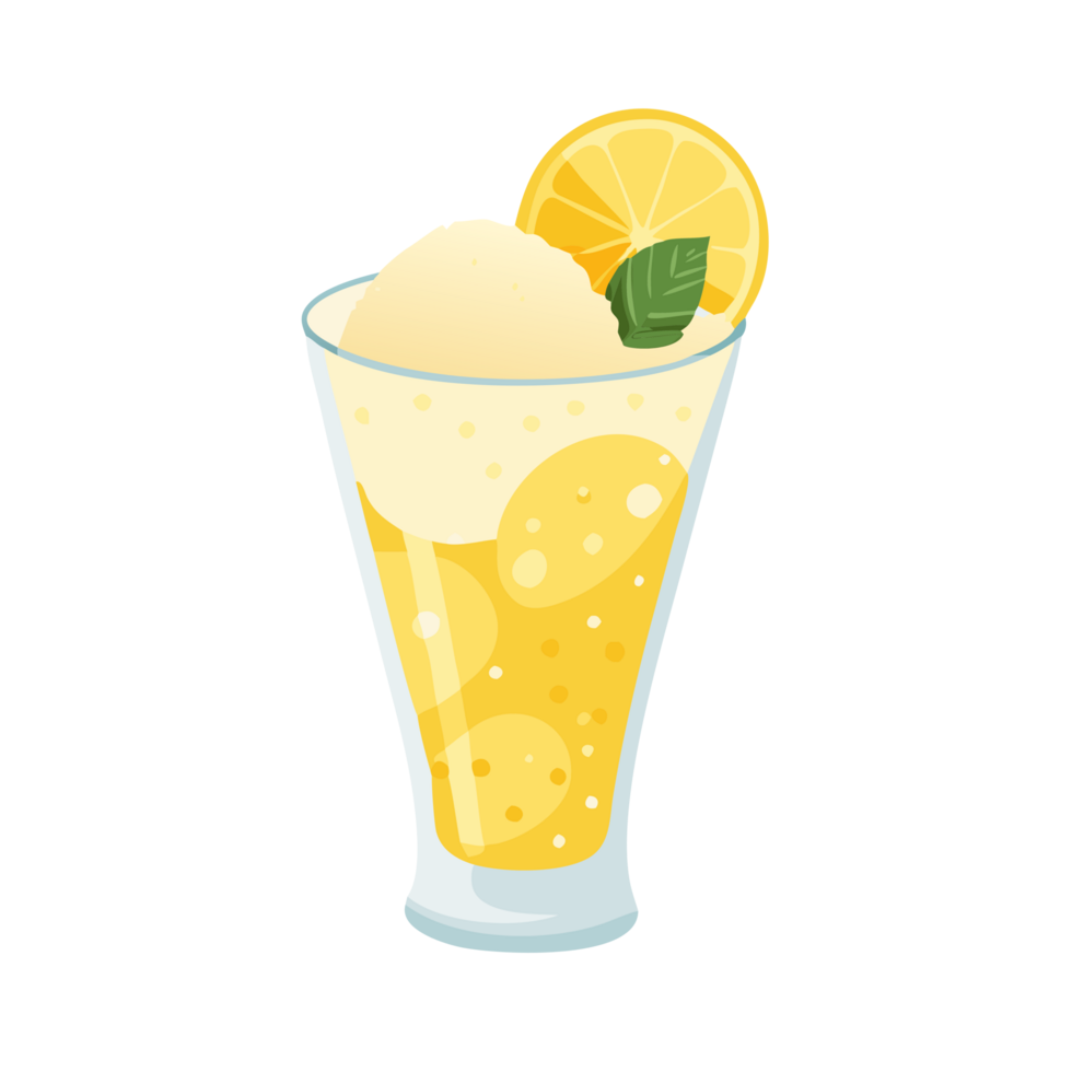 Refreshing lemon soda float, beachside, beverage close-up, bright setting, summer indulgence png