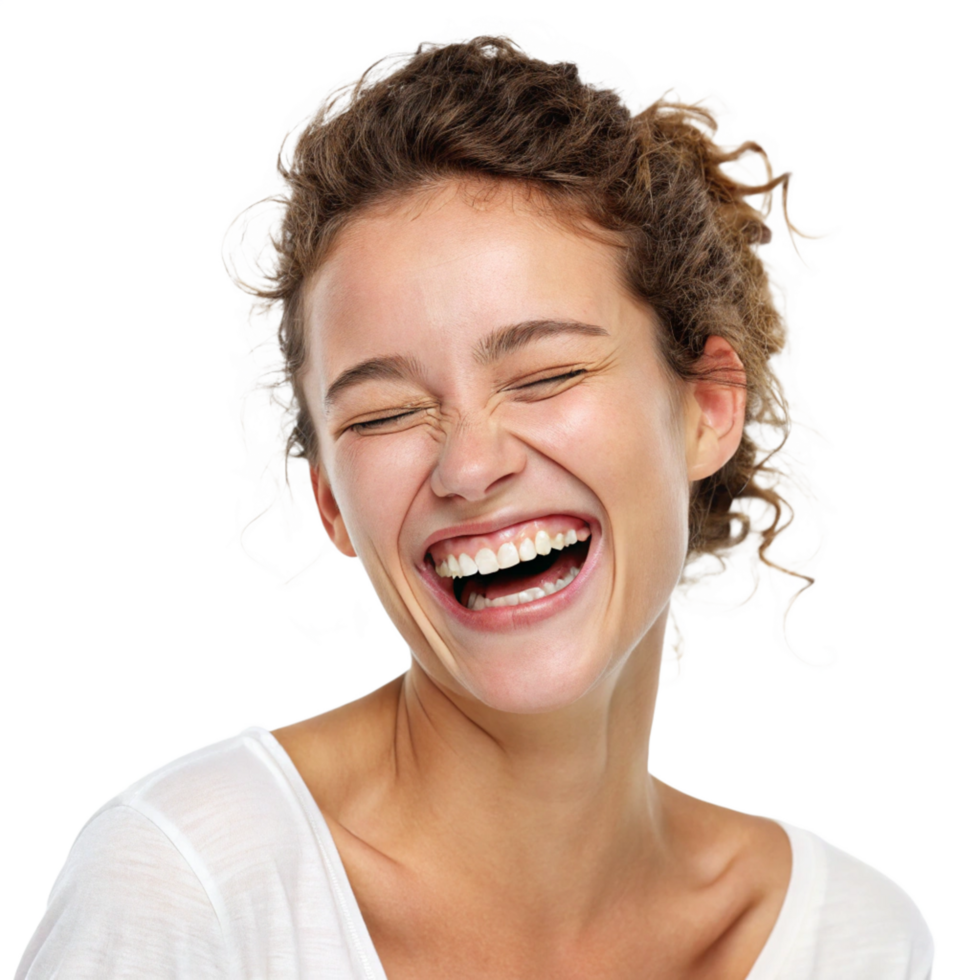 Joyful laughter of a young woman outdoor setting portrait photography bright environment close-up perspective happiness concept png