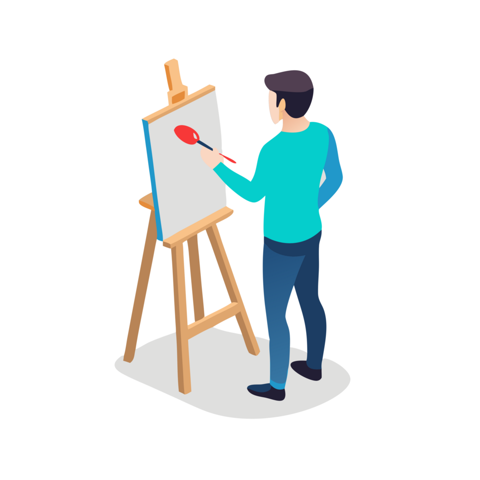 Student painting on canvas in art class indoor studio environment realistic perspective for creative expression png