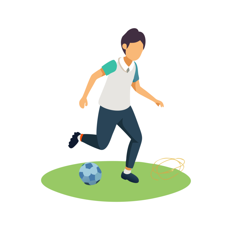 Student practicing soccer skills on a field sports activity outdoor setting dynamic viewpoint focus on technique png