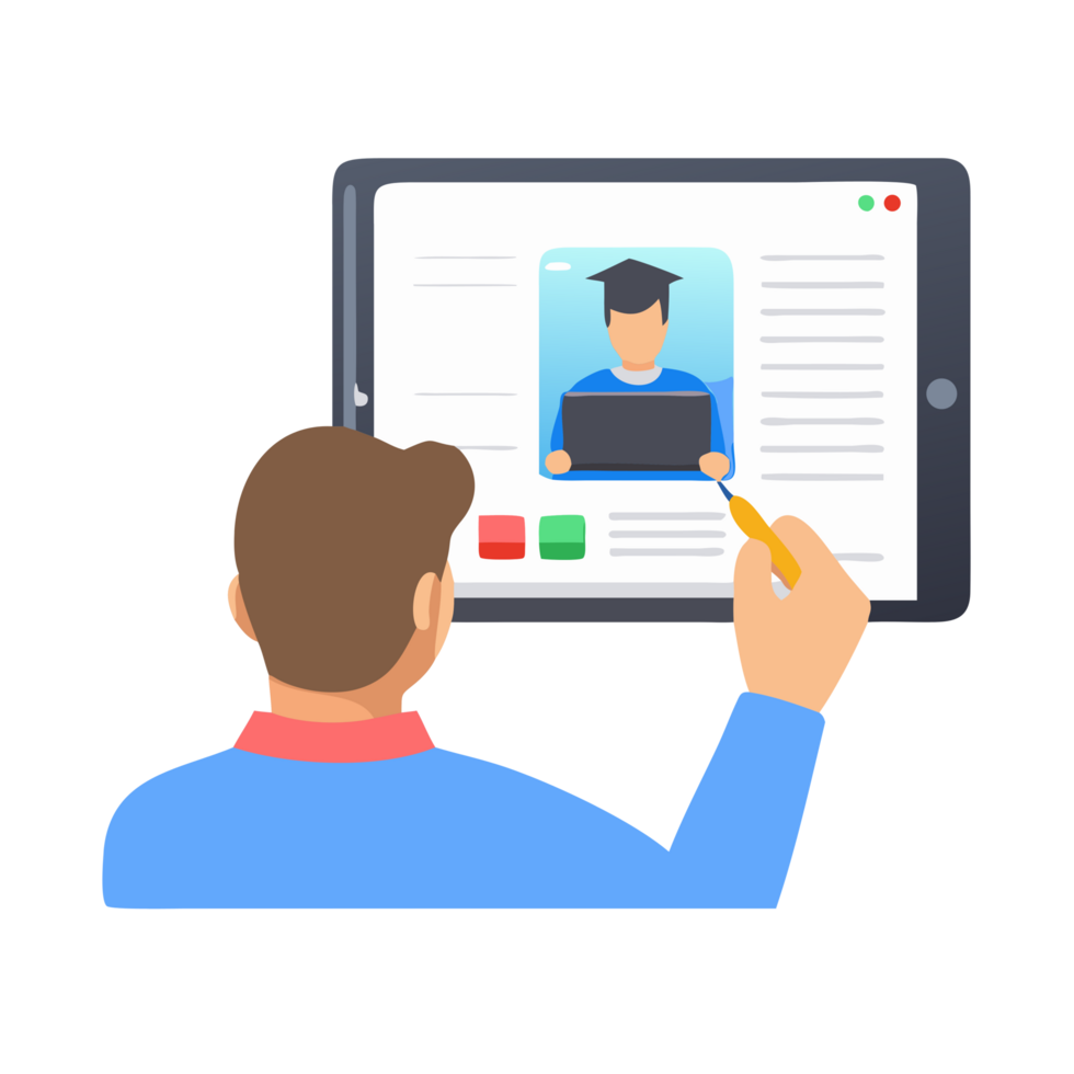 Student engaged with tablet in classroom digital learning environment educational scene close-up view technology concept png